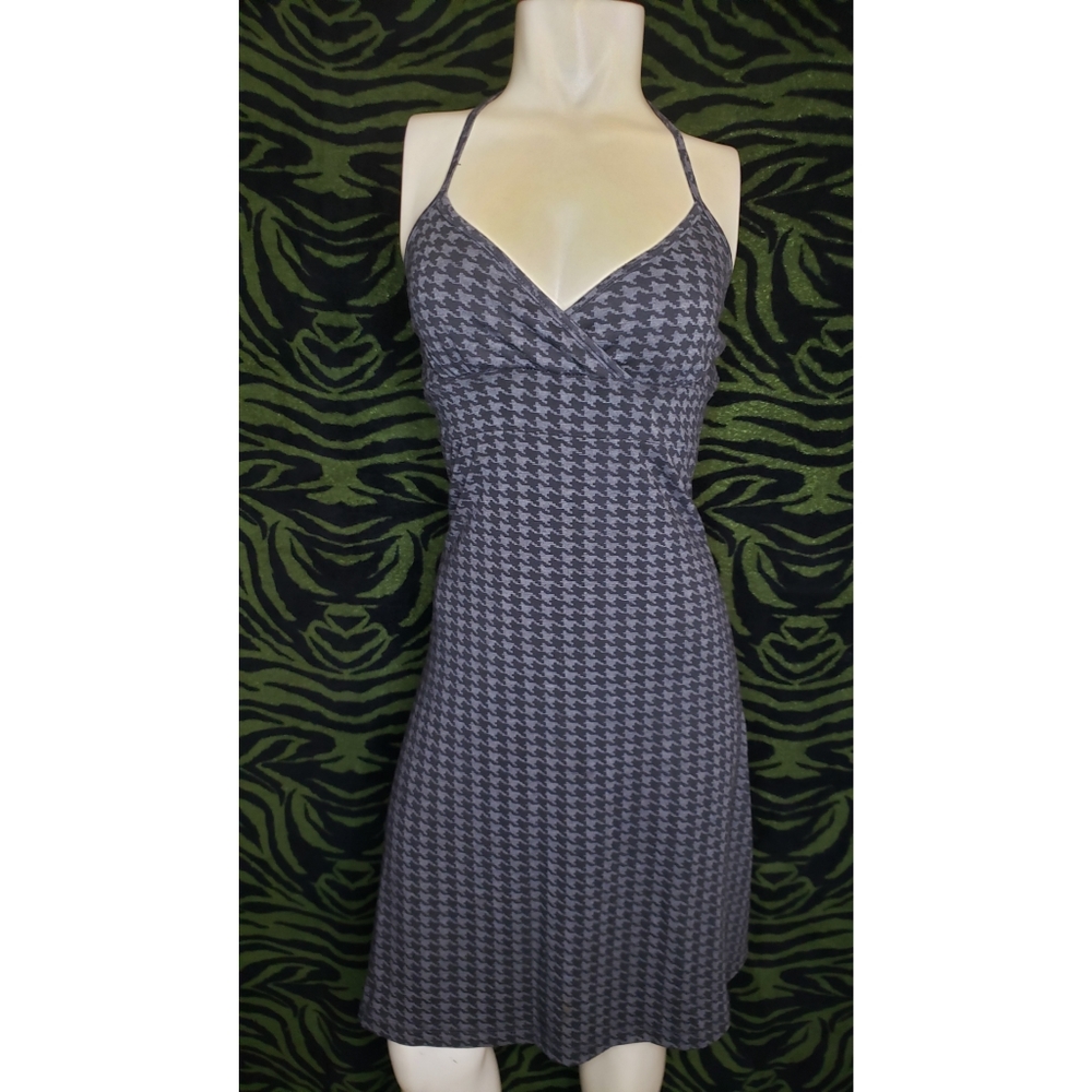 Grey & black houndstooth print halter dress